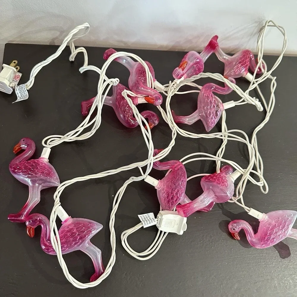 VTG Blow Mold 20 Flamingo‎ String Lights Tropical Party Luau READ Hot Pink